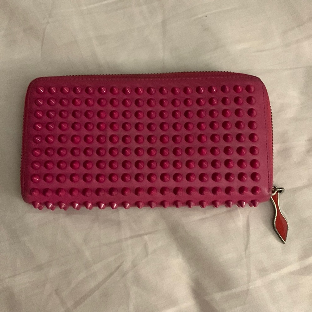 Christian Louboutin hot pink spiked wallet